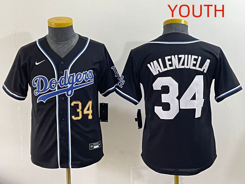 Youth 2025 Los Angeles Dodgers #34 Valenzuela Black Three generations Fashion Nike MLB Jersey style 4->youth mlb jersey->Youth Jersey